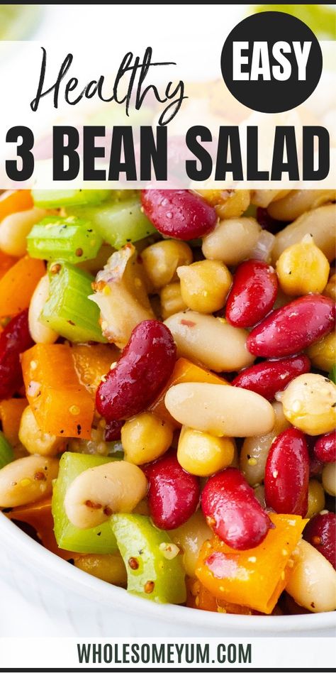 Three Bean Salad Cold Beans Salad Recipes, 3 Bean Salad Recipes, 3 Beans Salad Recipes, 3 Bean Salad Recipe Healthy Clean Eating, Salad Beans Recipe, Bean Salads Healthy Easy, Healthy 3 Bean Salad, Heart Healthy Bean Salad, Classic 3 Bean Salad Recipe