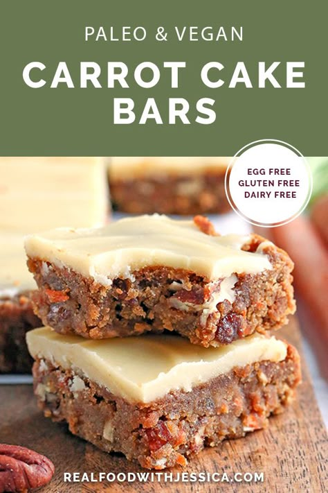 Paleo Carrot Cake, Carrot Cake Bars, Vegan Carrot Cake, Gluten Free Carrot Cake, Healthy Carrot Cakes, Vegan Carrot Cakes, Paleo Vegan, Cake Bars, Carrot Cake Recipe