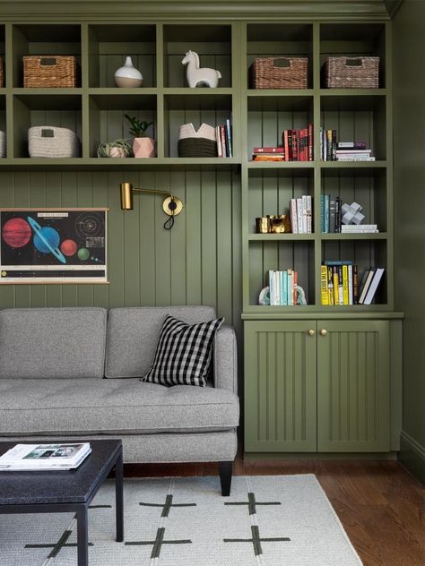 Editors' Favorite Green Paint Colors for Every Room | HGTV Trending Paint Colors, Hgtv Magazine, Green Paint Colors, Bedroom Headboard, A Living Room, Home Library, Design Planning, Home Office Design, Simple House