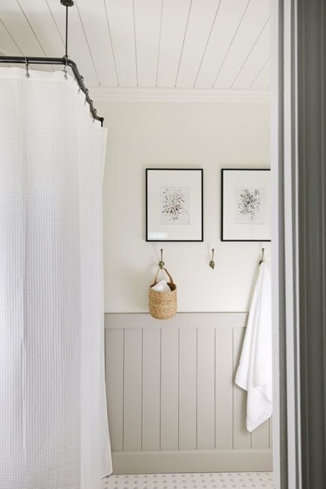 Makeover Kamar Mandi, Shiplap Ceiling, Diy Bathroom Makeover, Small Bathroom Makeover, Corner Shower, Upstairs Bathrooms, Bathroom Redo, Full Bathroom, Bathroom Renos