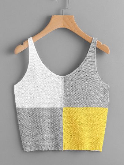 Shop Color Block Knit Tank Top online. SheIn offers Color Block Knit Tank Top & more to fit your fashionable needs. Crochet Crop Top Pattern, Mode Crochet, Crochet Summer Tops, Knit Tank Top, Crochet Blouse, Crochet Crop Top, Sweater Tank, Sweater Tank Top, Summer Knitting