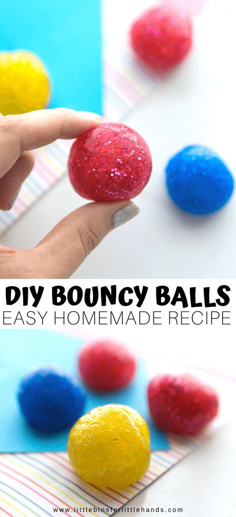 Super Bouncy Balls You Can Make Yourself | Little Bins for Little Hands Bouncy Ball Recipe, Make A Bouncy Ball, Borax Slime Recipe, Basic Slime Recipe, Diy Stressball, Homemade Slime Recipe, Slime Making, Homemade Slime, Bouncy Ball