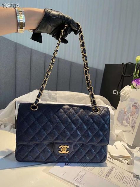 Chanel classic flap cavier navy blue 25cm Chanel Navy Blue Bag, Navy Blue Designer Bag, Navy Chanel Bag, Dark Blue Chanel Bag, Chanel Blue Bag, Blue Chanel Bag, Miss Dior Bag, Chanel Bag Classic, Chanel Double Flap