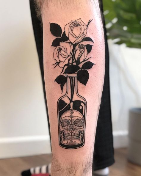 Skull Bottle Tattoo, Vase Tattoo, Moving On Tattoos, Skull Bottle, Large Vases, Tattoo Themes, Bottle Tattoo, Fantasy Tattoos, My Diary