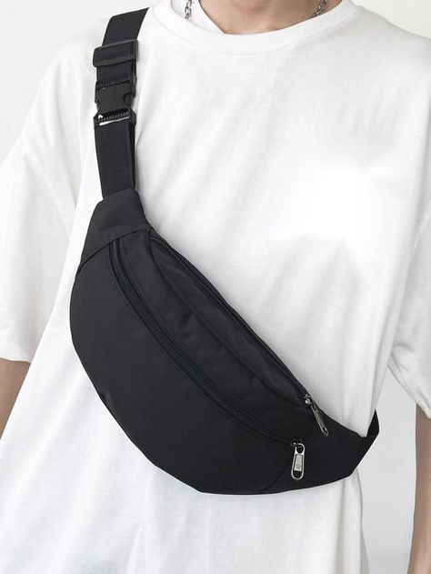 Black  Collar  Polyamide Plain Bum Bag Embellished   Men Bags Mens Crossbody Bag Outfit, Belt Bag For Men, Men Crossbody Bag, Crossbody Bag Men, Mens Waist Bag, Teenager Boys, Chest Bag Men, Sling Bag For Men, Mens Crossbody Bag