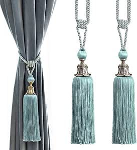 Melodieux Decorative Curtain Tiebacks Antique Tassels Holdbacks - Home Office Windows Drapery Fasteners Fringe Ropes, Set of 2 (Blue) Drapery Holdbacks, Windows Office, Antique Bell, Velvet Room, Office Window, Curtain Tiebacks, Tassel Curtains, Luxury Curtains, Curtains Holdbacks