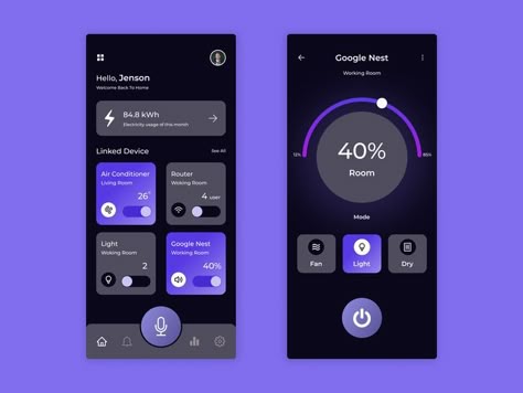 Coming back to you with our fresh shot — a smart home app! This app allows users to manage various types of devices in smart houses. The home page displays the list of rooms and devices. We thought the black and white palette works well for the smart home app because it looks stylish and modern. Moreover, the contrasting palette highlights the functionality of the app. Home Page Ui Design Mobile App, App Home Page, The Social Dilemma, Iot Design, Smart Houses, Dashboard App, Kids Graphic Design, App User Interface, Dashboard Mobile