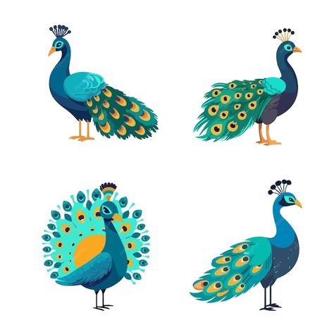 Premium Vector | Peacock bird animal cartoon vector set Mugal Prints, Peacock Cartoon, Tamil Alphabets, Peacock Graphic, Peacock Illustration, Peacock Vector, Indian Animals, Peacock Drawing, Indian Peacock