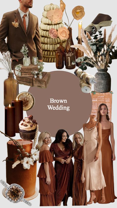 Brown Asthetics Wedding, Brown Wedding Aesthetic, Dark Brown Wedding Theme, Chocolate Brown Wedding Theme, Brown And Gold Wedding Theme, Shades Of Brown Wedding Theme, Brown Wedding Decor, Dark Brown Wedding, Brown Wedding Theme