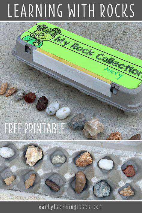 Use this free printable to create a rock collection container from a simple egg carton and get ideas for over 20 fun learning activities with rocks. Here are some fun learning activities for your preschool, pre-k, kindergarten, or for at home learning. Teach kids about the science of rocks and minerals while using this rock collection for cheap, easy, and fun math, measurement, and sorting activities. Fun Learning Activities, Preschool Science Activities, Nature School, Math Measurement, Make Learning Fun, Preschool Science, Easy Activities, Sorting Activities, Outdoor Learning