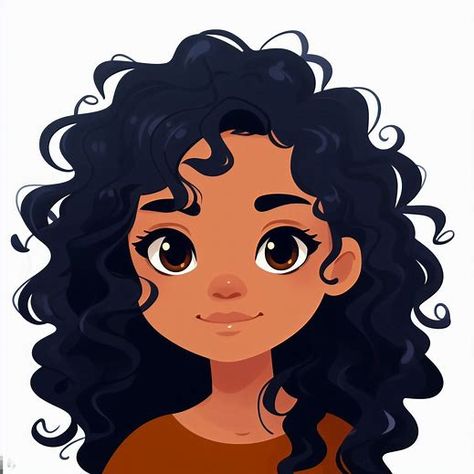 Curly Hair Girl Cartoon, Curly Hair Girl Drawing, Cartoon Curly Hair, Cartoon Hairstyles, Curly Hair Cartoon, Messy Curly Hair, Hair Vector, Girl With Green Eyes, Curly Hair Drawing