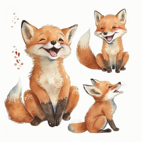 Smiling Fox Drawing, Fluffy Fox Drawing, Fox Portrait Drawing, Happy Fox Drawing, Drawing Fox Cute, Sitting Fox Drawing, Cute Fox Drawings, Cute Fox Drawing Easy, Fox Cartoon Drawing