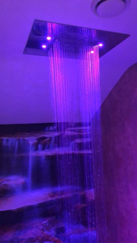 rainforest shower Neon Shower Aesthetic, Bathroom Vibes Aesthetic Led Lights, Big Shower Aesthetic, Cozy Shower Aesthetic, Led Shower Aesthetic, Shower Aesthetic Pictures, Shower Vibes Aesthetic, Rainfall Shower Ideas, Jungle Bathroom Ideas