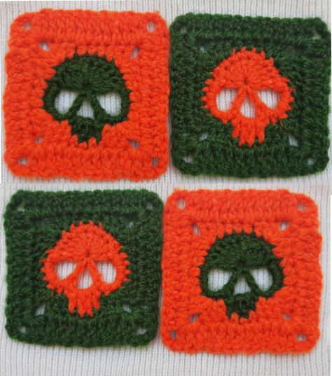 Welcome to houseofMUVE  Crochet Pattern, Beginner Pattern, Crochet PATTERN Photo Tutorial Included, Skull Granny Square, Crochet Skull, Halloween Granny Square Pattern Applique, Spooky Pattern, Motif Square, Gothic Crochet. PLEASE NOTE: THIS IS A DIGITAL CROCHET PATTERN ONLY , NOT A FINISHED TOY You will be able to download your pattern from Etsy once the payment clears. ❤ PDF IS WRITTEN IN ENGLISH WITH AMERICAN TERMINOLOGY This easy-to-follow pattern includes one PDF file with detailed instructions of how to crochet with photo tutorial included.  ❤ Finished Size My finished size with vardhman weight yarn and 5.5 mm crochet hook. Square size - 9×9 cm ❤ Materials Yarn: Worsted weight yarn in Orange and Green. You can substitute any yarn for this pattern and choose the hook size according to Horror Movie Granny Square, Halloween Granny Square, Skull Granny Square, Grandma Square Crochet, Gothic Crochet, Spooky Pattern, Crochet Skull Patterns, Granny Square Häkelanleitung, Motifs Granny Square