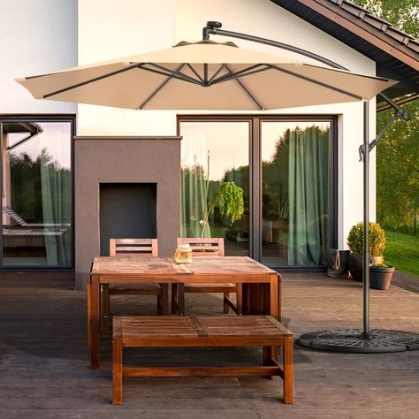 Arlmont & Co. Pugh 120'' Lighted Cantilever Umbrella & Reviews | Wayfair Led Umbrella, Sun Tent, Solar Umbrella, Rain Shelter, Patio Sun Shades, Offset Patio Umbrella, Umbrella Cover, Offset Umbrella, Garden Umbrella