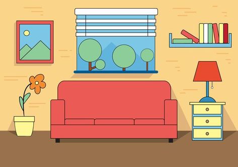 Living Room Clipart, Living Room With Sofa, Room With Sofa, Preschool Projects, Card Poster, Doodle Art Drawing, Colorful Illustration, English Fun, Simple Room