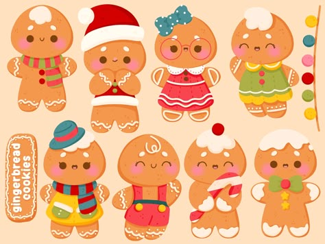 Cute Printable Gingerbread Cookies Clipart / Commercial Use/ - Etsy Kawaii Gingerbread, Cookie Drawing, Kawaii Cookies, Sticker Clipart, Cookie Clipart, Kawaii Clipart, Gingerbread Crafts, Kawaii Christmas, Cute Cookies