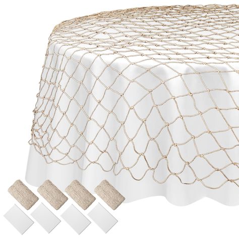 PRICES MAY VARY. Complete Set: you will get 4 fish net decorative with a size of about 39.4 x 78.7 inches and 4 white plastic tablecloths for round tables with a diameter of about 83.8 inches, sufficient quantity and large size to meet your use and replacement; They are ideal for set off the party atmosphere Eye Catching Party Decorations: the set of fishing net and white round tablecloth can be applied to decorate your birthday, mermaid theme party, ocean birthday party, nautical theme wedding, Fish Net Decor, White Round Tablecloths, Fishing Themed Birthday Party, Ocean Birthday Party, Ocean Theme Party, Table Cloth Decorations, Fishing Birthday Party, Nautical Themed Party, Ocean Birthday