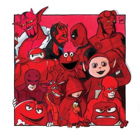 An Artist Sorted Famous Characters By Color And I'm Strangely Drawn To It Red Characters Cartoon, Red Cartoon Characters, Famous Fictional Characters, Red Characters, Color Characters, Red Disney, Red Cartoon, Famous Characters, Pop Culture Shirts