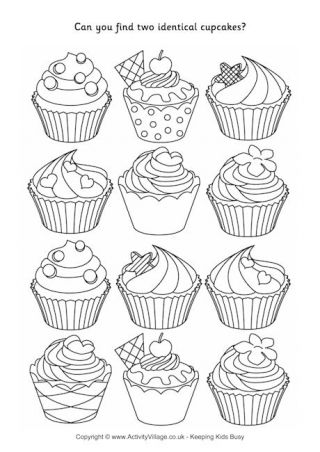 Find Two Identical Cupcakes Puzzle Cupcake Coloring Pages, Cupcake Drawing, 귀여운 음식 그림, Oita, Bullet Journal Doodles, Cute Coloring Pages, Food Drawing, Journal Doodles, Simple Doodles