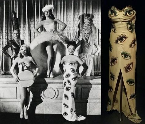 From "The Dolly Sisters" (1945), a dress designed by Orry Kelly, though it looks like a Schapiarelli design. Eyeball Dress, Orry Kelly, Dolly Sisters, Elsa Schiaparelli, Character Inspo, Deadly Sins, Aesthetic Iphone, A Dress, Designer Brands