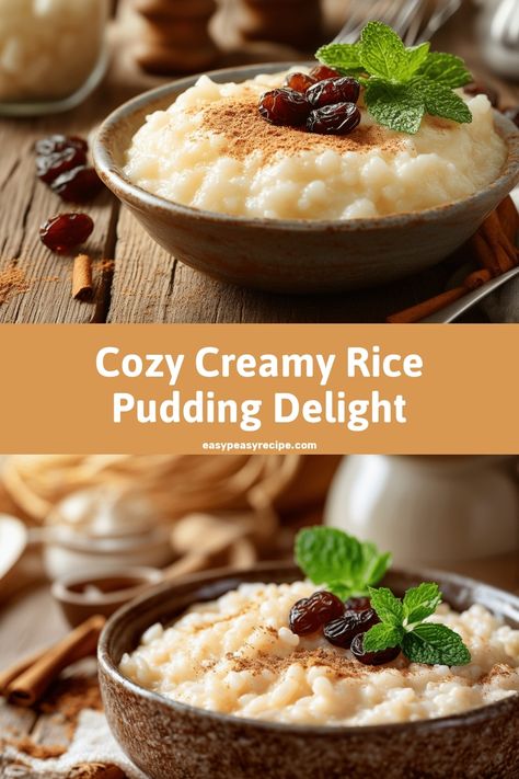 A creamy bowl of rice pudding garnished with raisins, cinnamon, and a sprig of mint. Easy Creamy Rice, Creamy Rice Pudding Recipe, Rice Pudding Recipe Easy, Creamiest Rice Pudding Recipe, Easy Rice Pudding, Creamy Rice Pudding, Easy Zucchini Recipes, Potato Soup Easy, Rice Pudding Recipe