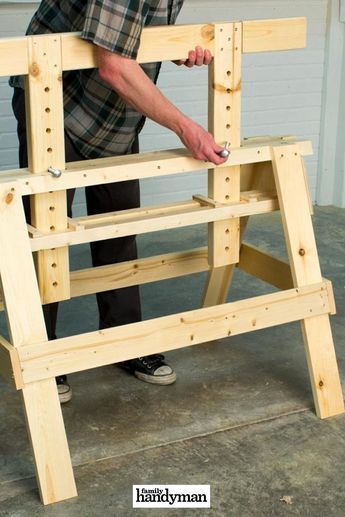 16 Multipurpose Projects That Will Streamline Your Life Adjustable Sawhorse, Saw Horse, Workshop Organization, Diy Holz, Family Handyman, Woodworking Jigs, Workshop Storage, Organization Tips, Easy Woodworking Projects