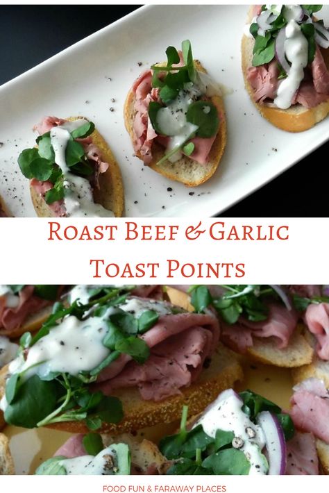 These delicious toast points are the easiest appetizer you'll ever make, and probably the most popular! #RoastBeef #Appetizers #GarlicRoastBeef Roast Beef Appetizers, Recipe For Roast Beef, Toast Points, Recipe For Roast, Beef Appetizers, Garlic Toast, Roast Beef Recipes, Good Roasts, Amazing Appetizers