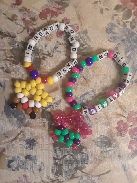 Spongebob  and Patrick Rave Kandi Spongebob Kandi Bracelet, Sullivan King Kandi, Spongebob And Patrick Bracelets, Rave Kandi Bracelets Sayings, Funny Rave Kandi, Rave Necklace Kandi, Kandi Rosary, Candy Bracelets Rave, Kandi Sayings Rave