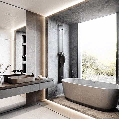 Grain House on Behance Toilet With Window, Bathroom Design With Bathtub, Bath Tub Design, Restroom Design, Washroom Design, Bathroom Design Decor, Toilet Design, Bathroom Design Luxury, Contemporary Bathrooms