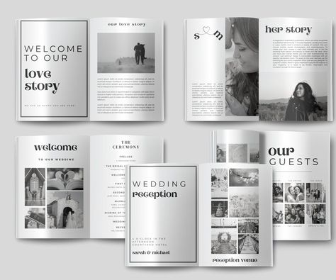 Wedding Program Magazine Wedding Magazine Template Canva - Etsy Romania Magazine Wedding Program, Wedding Magazine Template, Wedding Booklet, Timeline Wedding, Scrapbook Wedding, Canva Etsy, Event Program, Wedding Day Timeline, Template Wedding