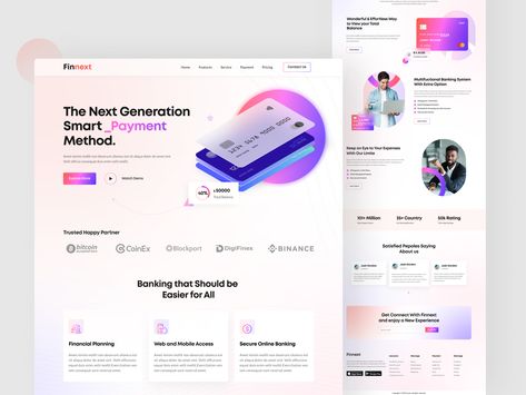 Finnext-Digital Banking Landing Page Finance Landing Page Design, Finance Landing Page, Vfx Tutorial, Wix Website Design, Ui Design Trends, Wix Website Templates, Design Palette, Web Ui Design, Form Design