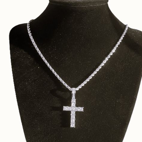 Brand New Men's Diamond Cross Braided Rope Chain 14k White Gold Plated Sterling Silver Genuine 2ct Lab Created Diamonds 20" Or 24" Braided Rope Chain Necklace Measurements Of The Pendant Pendant - 1.7" X .8" Retail Price $350 Buy With Confidence From A Trusted Seller With A 99%+ Feedback Rating! A0318 (Id-529-) Male Cross Necklace, Silver Chains Men, Silver Chain For Men With Pendant, Silver Necklaces Men, Silver Cross Chain, Diamond Chains For Men, Chain With Cross, White Gold Cross Necklace, Diamond Chains