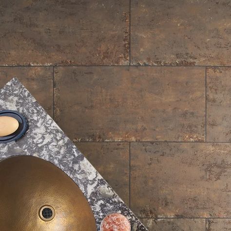 Ivy Hill Tile Mantis 12" x 24" Porcelain Concrete Look SingularFloor & Wall Tile | Wayfair Large Floor Tiles, Brown Tile, Copper Tiles, Matte Porcelain Tile, Ivy Hill Tile, Large Tile, Large Format Tile, Kitchen Floor Tile, Bathroom Floor Tiles