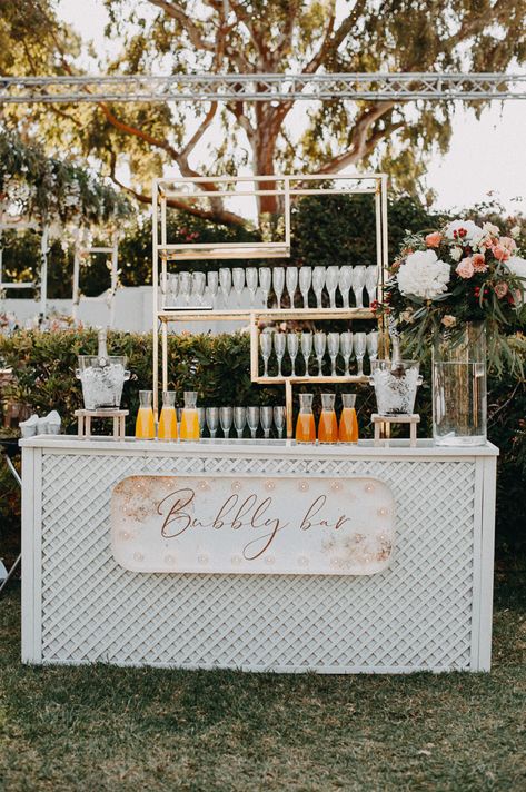 Mimosa Bar At Wedding, Mimosa Wedding Bar, Beverage Bar Wedding, Mimosa Bar For Wedding, Wedding Mimosa Bar Ideas, Unique Mobile Bar Ideas, Mimosa Bar Wedding Reception, Unique Wedding Bar Ideas, Unique Wedding Stations