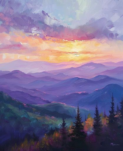 Great Smoky Mountains Inspiring Scenic Canvas Smokey Mountains Painting, Mountain Painting On Canvas, Horizontal Mountain Landscape, Smoky Mountains Painting, Colorful Mountain Art, Mountainscape Painting, Mountain View Painting, Mountain Scenery Painting, Scenic Nature