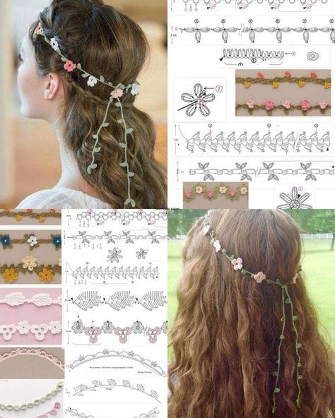 Crochet Headpiece Pattern, Crochet Tiara Free Pattern, Flower Headband Crochet Pattern, Crochet Headband With Flower Pattern Free, Crochet Flowers For Headbands, Crochet Hair Accessories Free Pattern, Crochet Floral Headband, Boho Flower Headband Crochet, Crochet Tiara