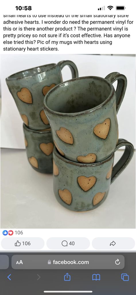 Drinking Vessels, Clay Mugs, Heart Stickers, Permanent Vinyl, Pottery Studio, Vinyl, 10 Things