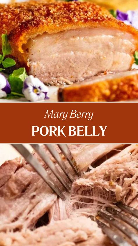 Mary Berry Pork Belly Skin On Pork Belly Recipes, Mary Berry Recipes Dinners, Pork Belly Slices Recipes, English Baking, Mary Berry Recipes, Pork Belly Roast, Mary Berry Cooks, British Bake Off Recipes, Chef Dishes