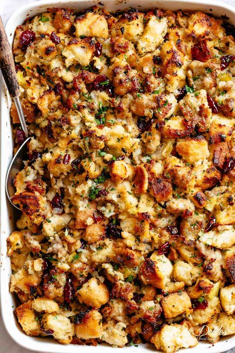 Stuffing Recipe is FULLY STUFFED with so much flavour, and perfect for serving as a Thanksgiving side with gravy! | cafedelites.com Best Stuffing Recipe, Easy Stuffing Recipe, Sausage Stuffing Recipe, Best Stuffing, Thanksgiving Food Sides, Homemade Stuffing, Stuffing Recipes For Thanksgiving, Herb Stuffing, Cafe Delites