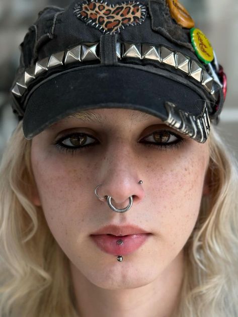 The perfect Three For Thursday’s combo! New septum, nostril, and vertical labret piercings!   Pierced by @marcymods  Soho, Union Square, and Williamsburg  11AM-9PM 7 DAYS A/W🕘 WALK-INZ OR BOOK ONLINE..📕 TATTOOS & PIERCINGS, NO ATTITUDE, NO MISERABLE HOOPS TO JUMP THROUGH....🚫 WALK-INZ WELCOME OR BOOK ONLINE AT ⚔️livebytheswordtattoo.com⚔️ . . . . #livebythesword #threeforthursday #piercingdeal #piercingcuration #septumpiercing Body Mods, Two Nostril Piercing, Jestrum Piercing, Septum Nostril, Vertical Labret Piercing, Labret Piercing, Body Modification, Union Square, Septum Piercing