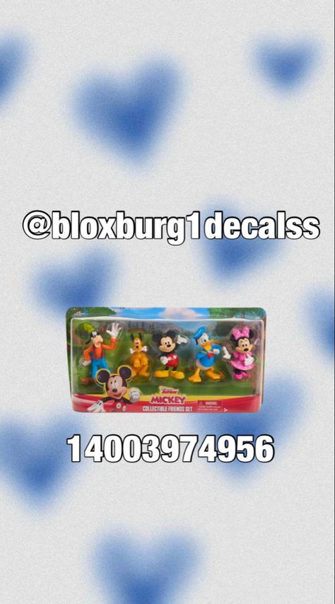 Mickey Mouse Decals Bloxburg, Toys Bloxburg Decals, Toy Decals Bloxburg, Bloxburg Toy Decal Codes, Bloxburg Food, Roblox Houses, Baby Room Decals, Mickey Mouse Toys, Baby Decals