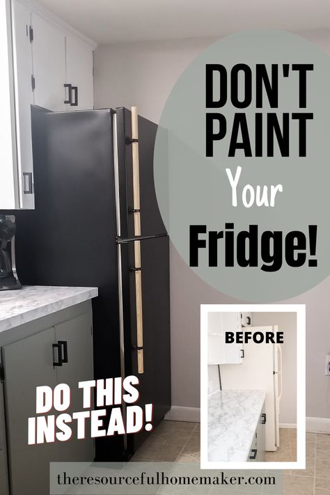 Paint A Refrigerator Diy Fridge Makeover, Chalk Painted Fridge, Paint My Fridge, Diy Fridge Paint, Refrigerator Diy Makeover Ideas, Fridge Outside Kitchen, Chalk Paint Refrigerator, White Fridge Makeover Renter Friendly, How To Paint An Old Refrigerator