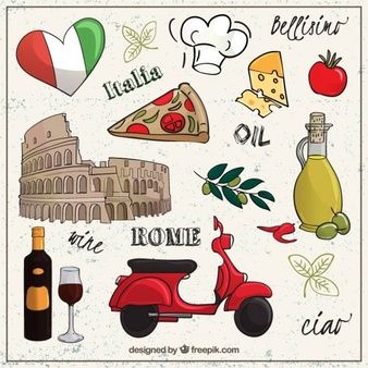 Sketchy collection of Rome elements Italian Drawings Easy, Italy Illustration, Travel Vector, Geography For Kids, Silicone Mat, Travel Stickers, Arte Sketchbook, Italian Food, Travel Book