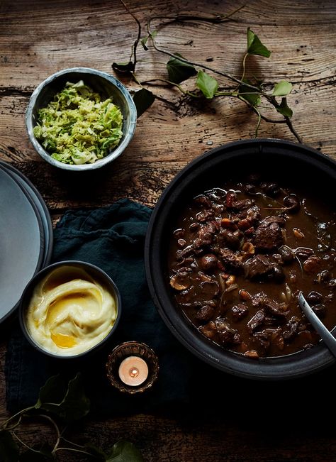 Gill Meller's Beef Shin & Red Wine Stew with Carrots and Onions Venison Casserole, Beef Shin, Fresh Horseradish, Parsnip Puree, Root Veggies, Wild Game Recipes, Family Favorite Meals, Parsnips, Food Magazine