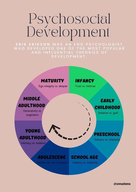 Psychological Development Stages, Erik Erikson Stages Human Development, Psychosocial Theory, Erikson Stages Of Development, Erickson Stages Of Development, Eriksons Stages Of Development, Pediatrics Nursing, Psychology Theory, Psych Notes