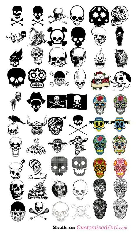 Page of skulls Skulls And Bones, Simple Skull, Muster Tattoos, Custom Tanks, Initial Tattoo, Rock Punk, Skull Tattoos, Flash Art, Skull And Bones