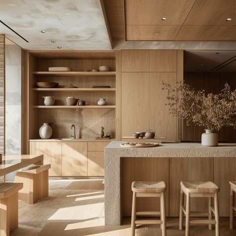 30 Essential Elements for Designing the Perfect Japandi Kitchen Kitchen Cabinets Japandi, Japandi Kitchen Floor Tiles, Small Kitchen Japandi, Japandi Kitchen Island, Cuisine Japandi, Japandi Scandinavian Interior, Japandi Tiles Kitchen, Kitchen Townhouse, Japandi Mid Century Modern