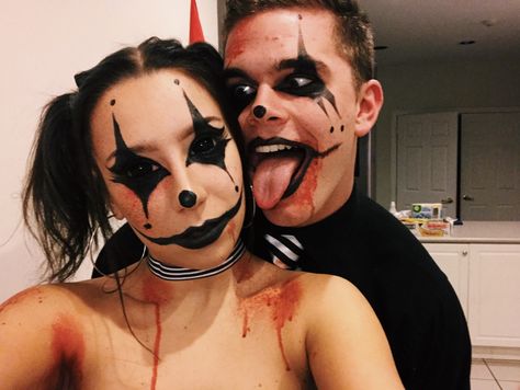 Killer Clown Couple Costume, Couples Clown Makeup, Couple Clown Costume, Couple Clown Makeup, Clown Couple Costume, Killer Clown Makeup, Clown Couple, Clown Makeup Halloween, Halloween Couples Costume