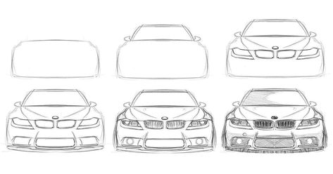 Croquis, Bmw Sketch Drawing, Cars For Drawing, Back Of Car Drawing, Bmw M5 Drawing, Bmw Drawing Easy, Easy Drawings Car, Easy Car Sketch, Race Car Sketch